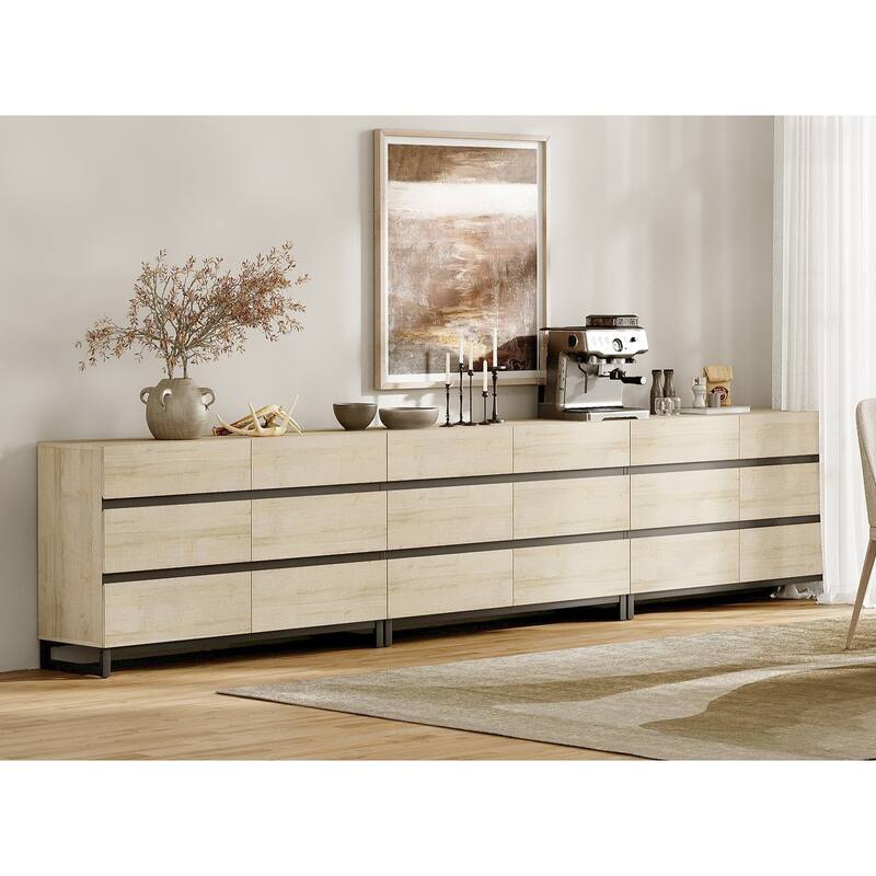 WAMPAT Modern Buffet Sideboards, Sideboard Buffet Cabinet with 6 Drawers , Coffee Bar Storage Cabinet for Kitchen - 3PCS - Beige