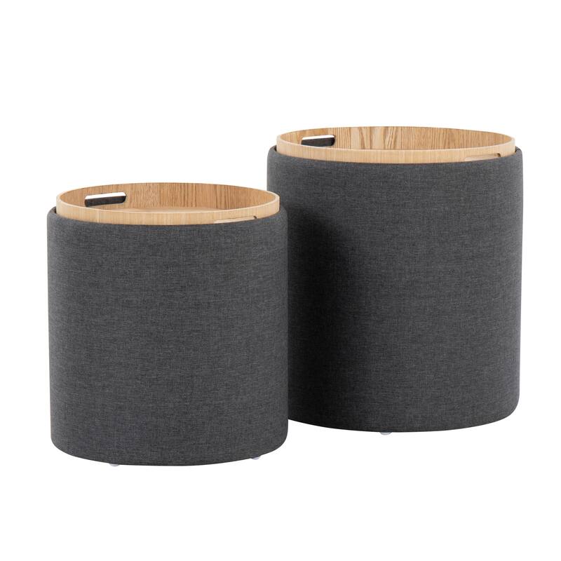 Carson Carrington Astrid Tray Top Nesting Ottoman Set - Charcoal