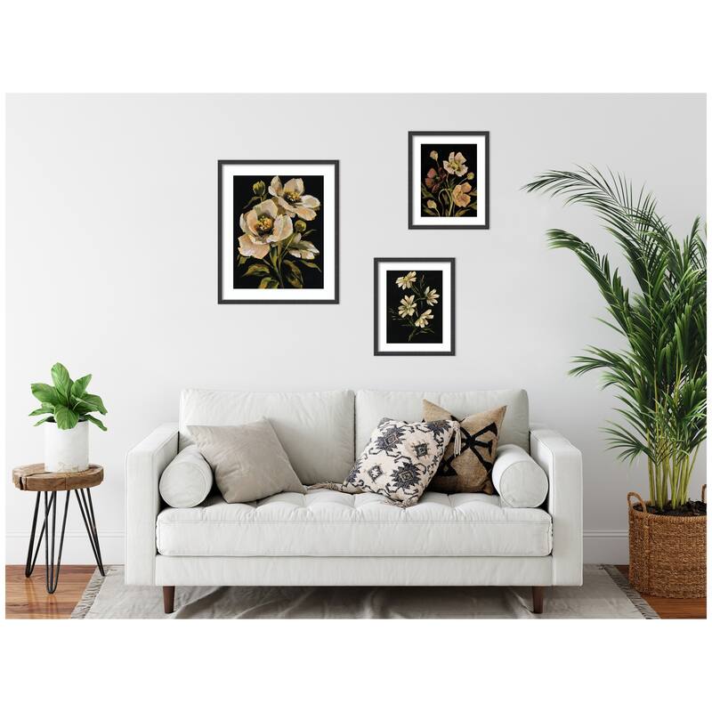 Kate and Laurel Moody Floral Hued 3 Piece Framed Wall Art Print Set by Annie Quigley