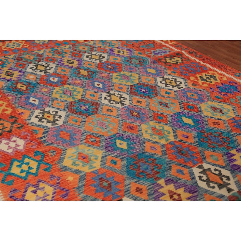 All-Over Kilim Oriental Area Rug Flatweave Wool Carpet - 8'4"x 11'7"