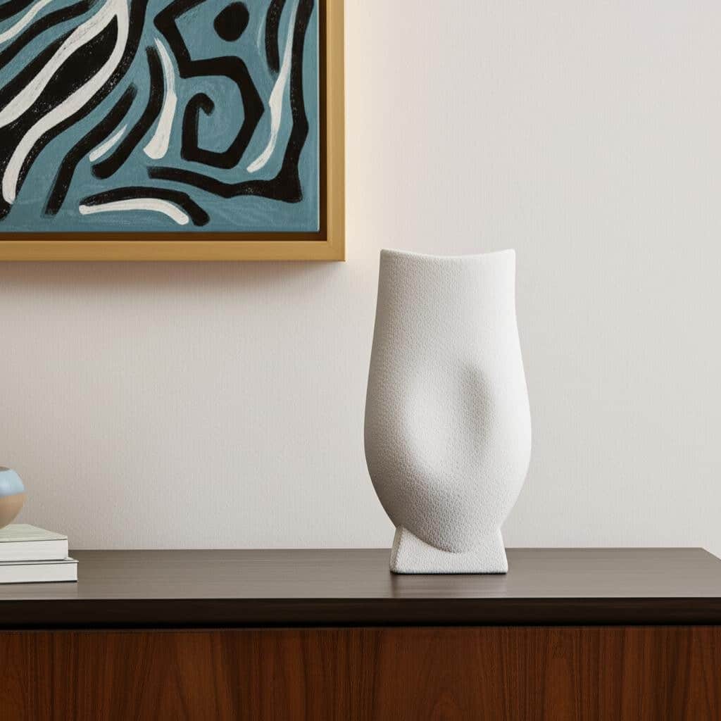 11" White Ceramic Sculptural Table Vase - 5.71