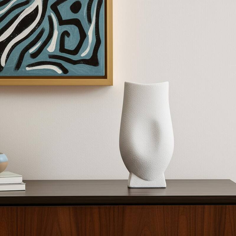 11" White Ceramic Sculptural Table Vase - 5.71 - White - 5.71