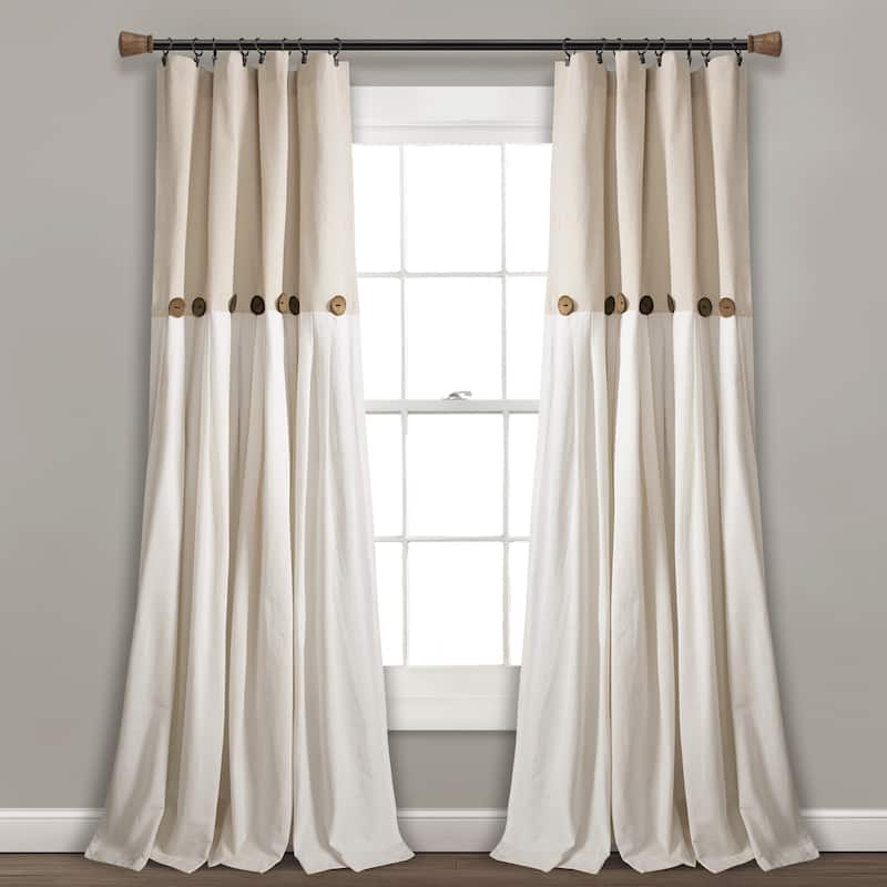 Lush Decor Linen Button Single Panel Window Curtain - 95"L x 40"W - Linen