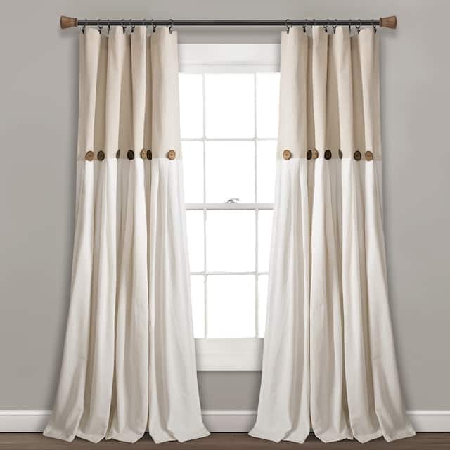 Lush Decor Linen Button Single Panel Window Curtain - 108"l x 40"w - Linen
