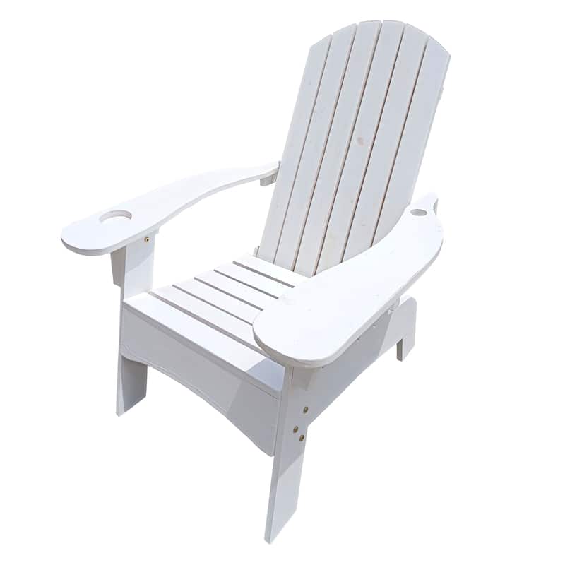 White 33.46" Arm Chair with Wood Frame and Umbrella Hole