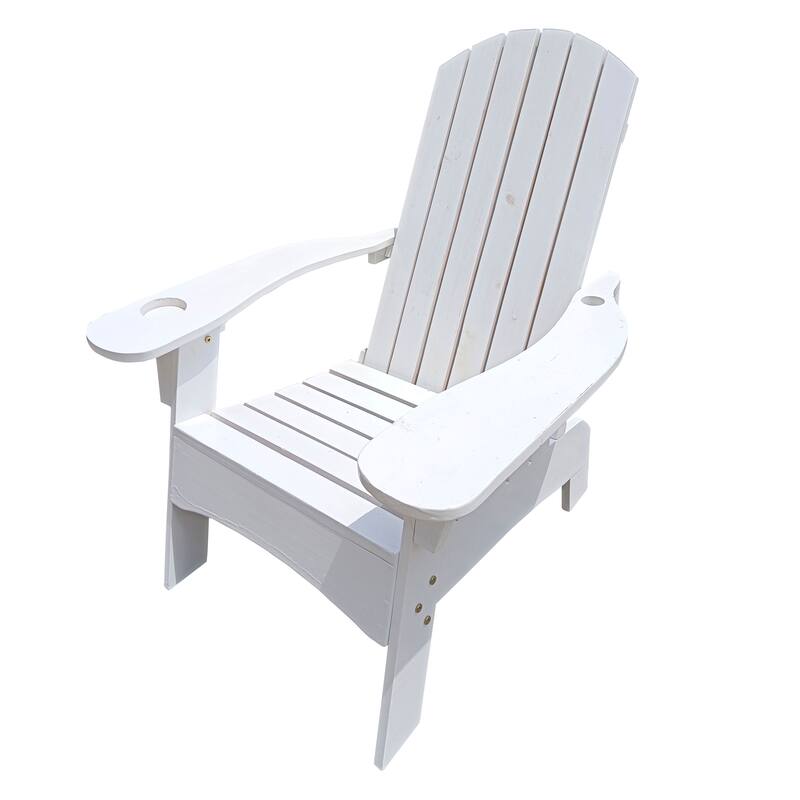 White Modern 33.46" Arm Chair with Solid Wood Frame and Umbrella Hole in Outside