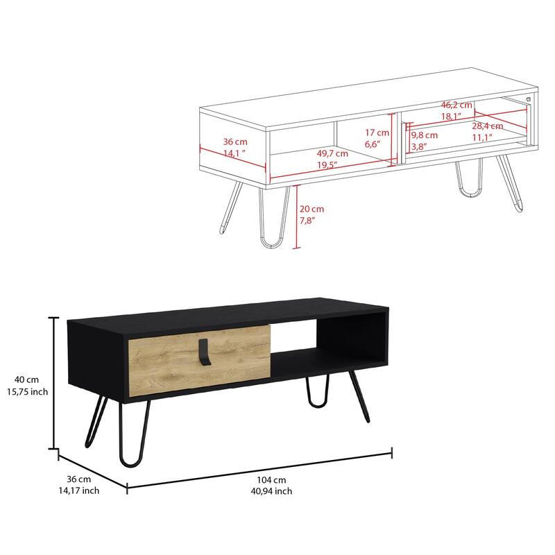 Huna Coffee Table with Hairpin Legs and Drawer