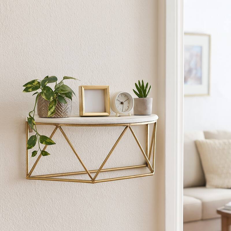 Wood Metal Geometric Demilune Wall Shelf - White, 16"