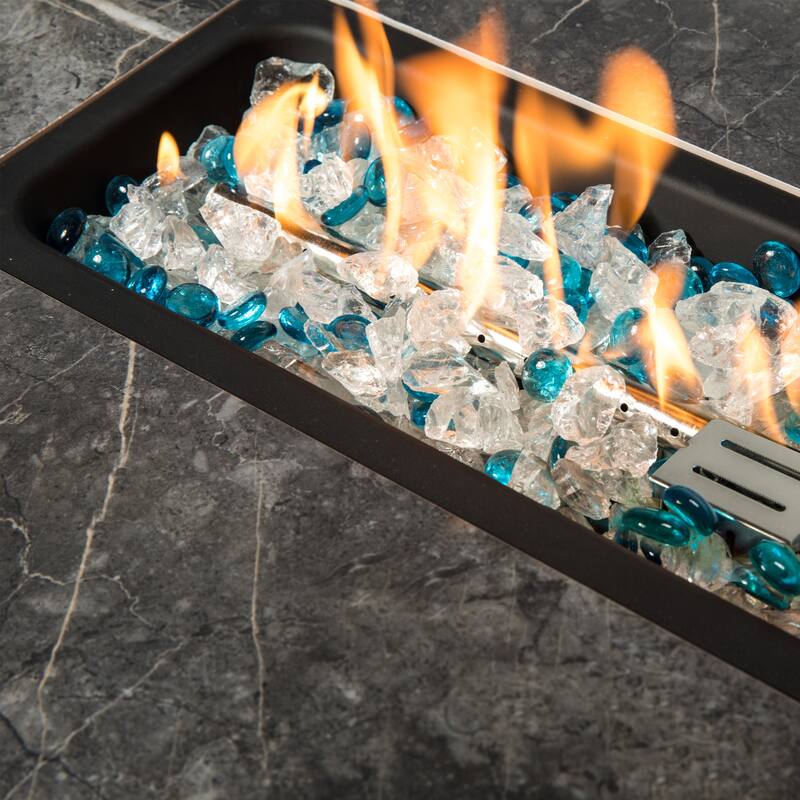 Outdoor Propane Fire Pit Rattan Gas Fire Table with Tile Tabletop