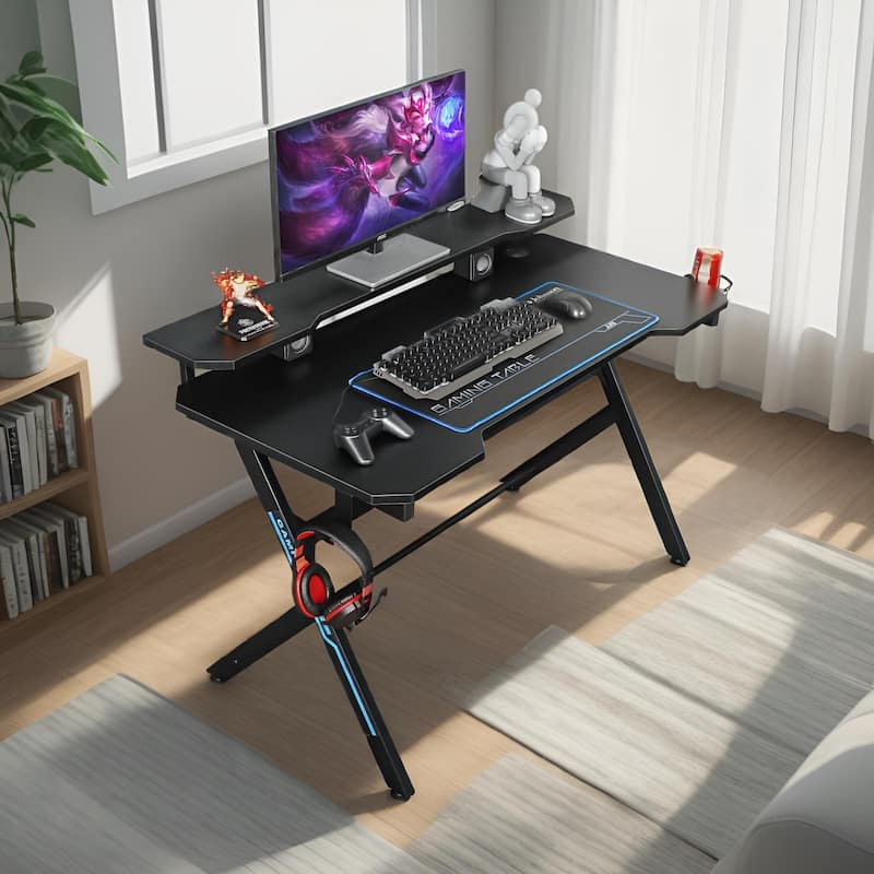 JJS 48" Home Office R-Shaped Gaming Computer Desk with Removable Monitor Stand