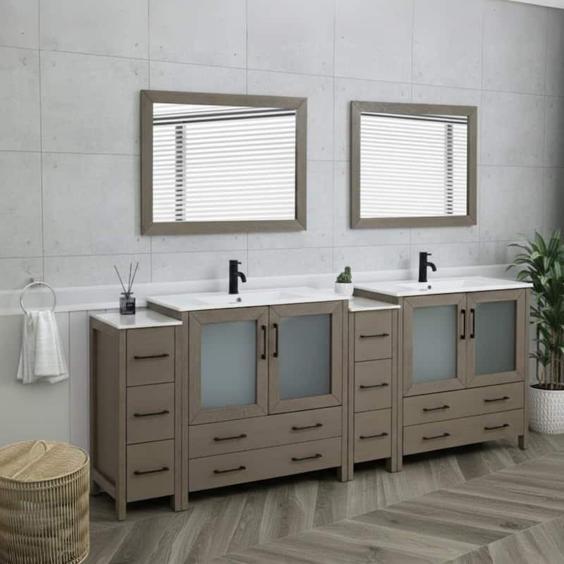 Vanity Art 96" Double Sink Bathroom Vanity Set 10 Dove-Tailed Drawers, 3 Cabinets, 2 Shelves Soft-Closing Doors with Free Mirror