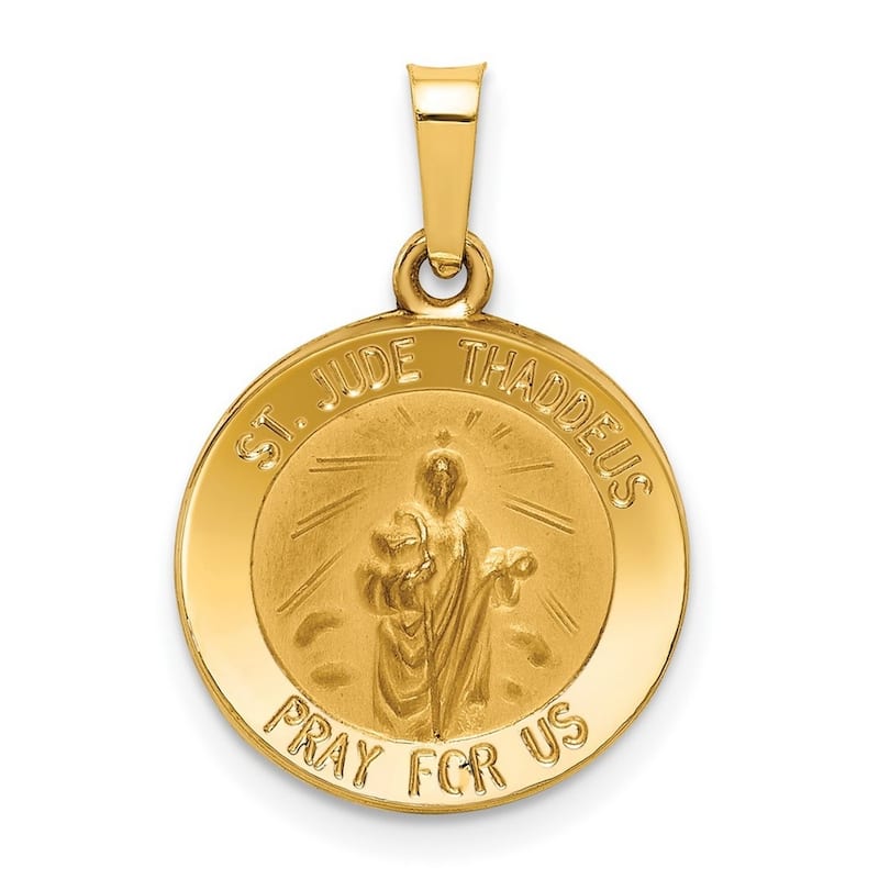 Curata 14k Yellow Gold 18" Satin St. Jude Thaddeus Medal Pendant Necklace