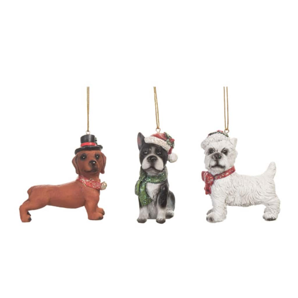 Transpac Resin Christmas Dog w/Hat Ornament Set of 3 Christmas Home Decorations