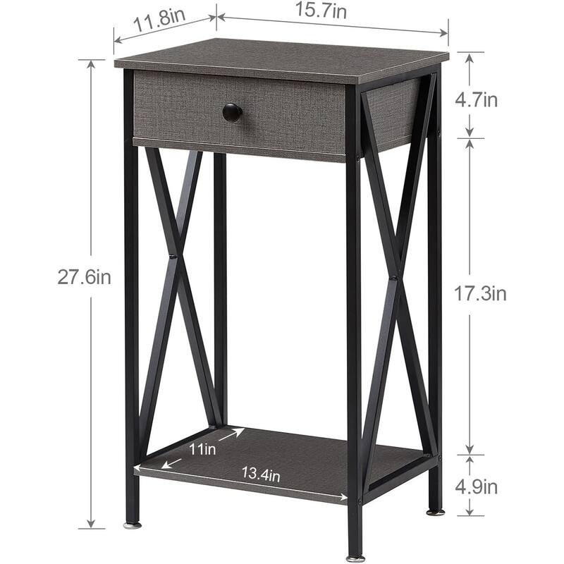 VECELO 28 Inch Modern End Table Space and Drawer Night Stand X-Design Nightstands for Living Room