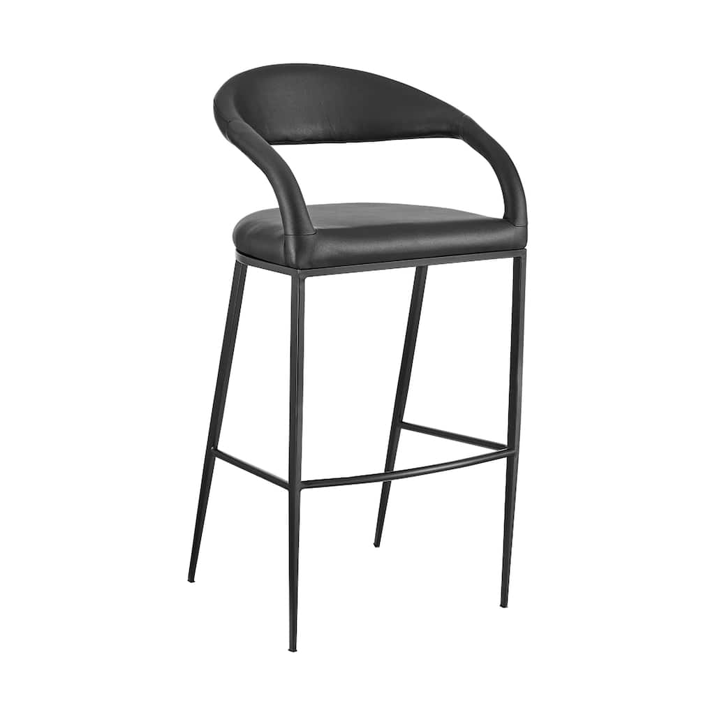 Monie Barstool Chair, Curved Floating Back, Black Faux Leather
