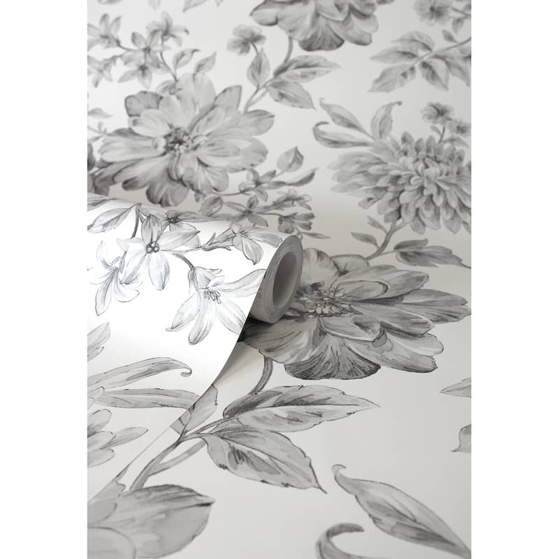 Fine Decor Gabriela Grey Floral Wallpaper