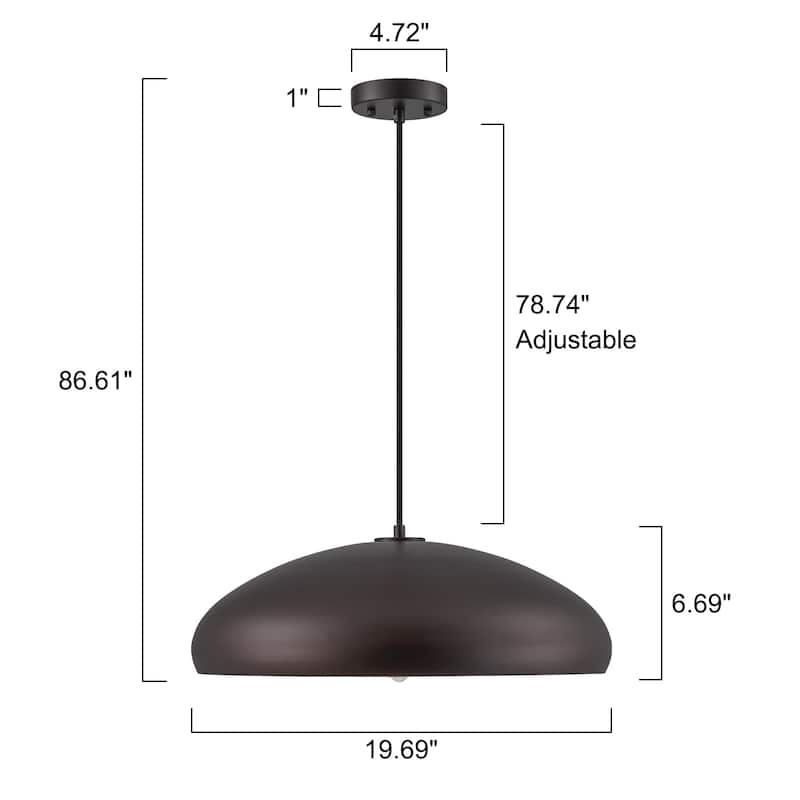 Modern Farmhouse Black Bowl Oversized Dome Pendant Light - W19.69"