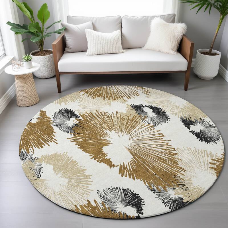 Machine Washable Indoor/Outdoor Modern Floral Chantille Rug