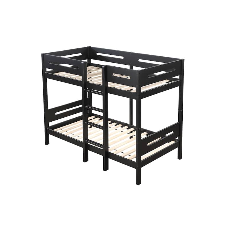 Twin over Twin Solid Wood Bunk Bed with Ladder and Fence