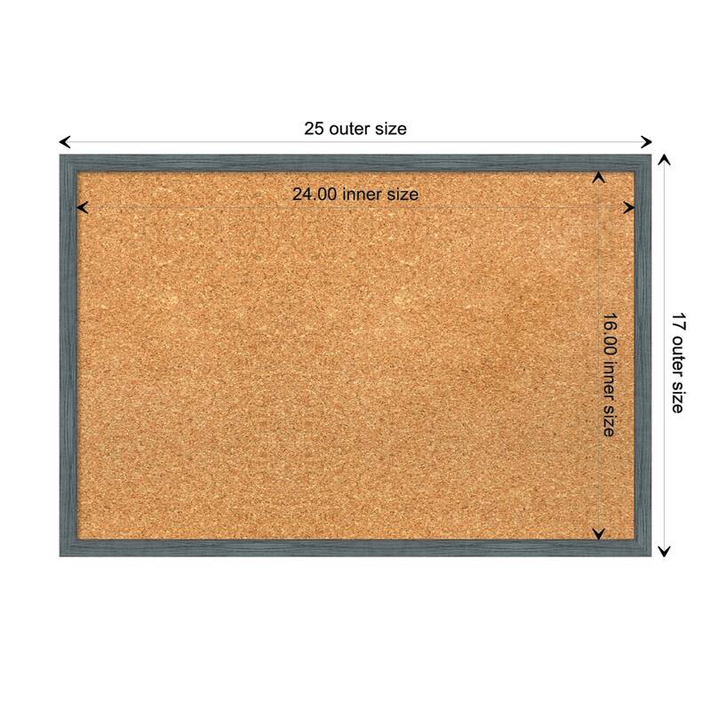 Dixie Blue Grey Rustic Narrow Wood Framed Natural Corkboard Bulletin Board - Board Size 24x16