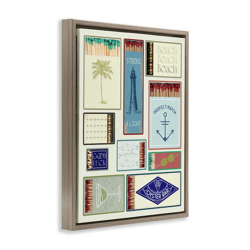 Stupell Nautical Theme Matchboxes Framed Floater Canvas Wall Art Design By Lil' Rue