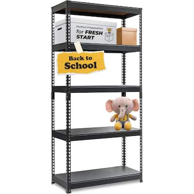 5 Tier Storage Shelves Adjustable Laminated Garage Metal Shelving,Black - 31.9" W x 16.2" D x 71.3"
