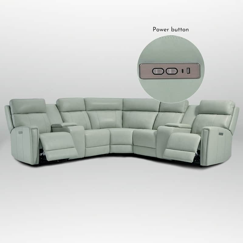 Genuine Leather Power Recliner Sectional Sofa with Ajustable Headrest, USB&USB-C Port