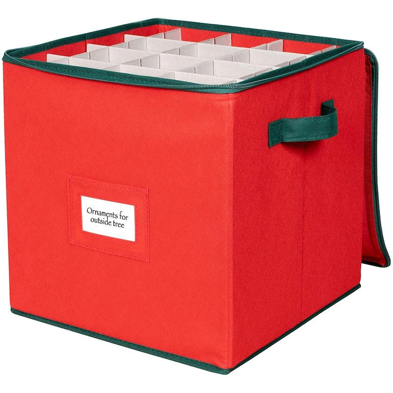 Christmas Ornament Storage Container – Fits up to 64 Ornaments 3” x 3” – Durable Xmas Ornaments Box - Adjustable Compartments