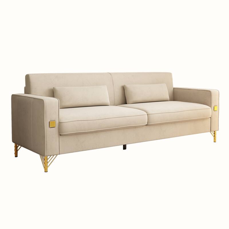 85.63" Velvet Sofa Couch with Cushions, Loveseat for Living Room, Square Armrest Upholstered Sofa with Metal Legs