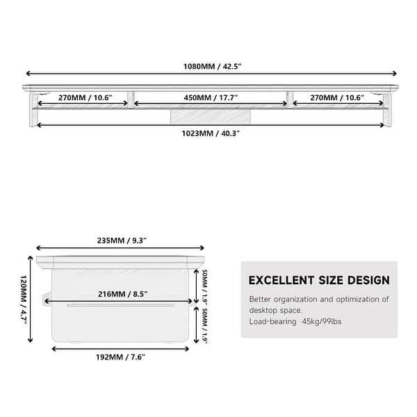 dimension image slide 1 of 2, Fenge 42.5 Inches Acrylic Dual Monitor Stand with 12 Color LED Light