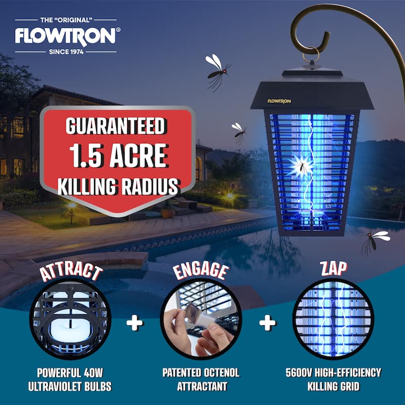 Flowtron Bug Zapper, Mosquito Zapper with 1 Acre of Coverage, Bulb & 5600V Killing Grid