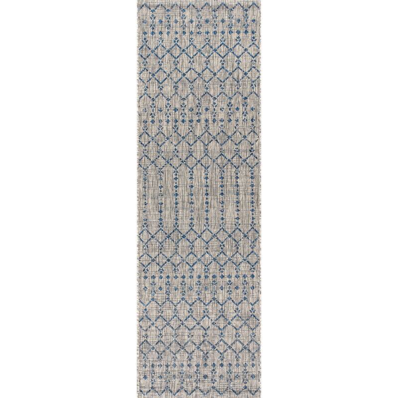 JONATHAN Y Trebol Moroccan Geometric Textured Weave Indoor/Outdoor Area Rug - 2 X 8 - Light Gray/Navy