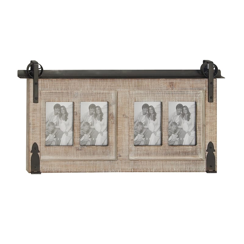 Brown Wooden 4 Slot Wall Photo Frame with Metal Accent