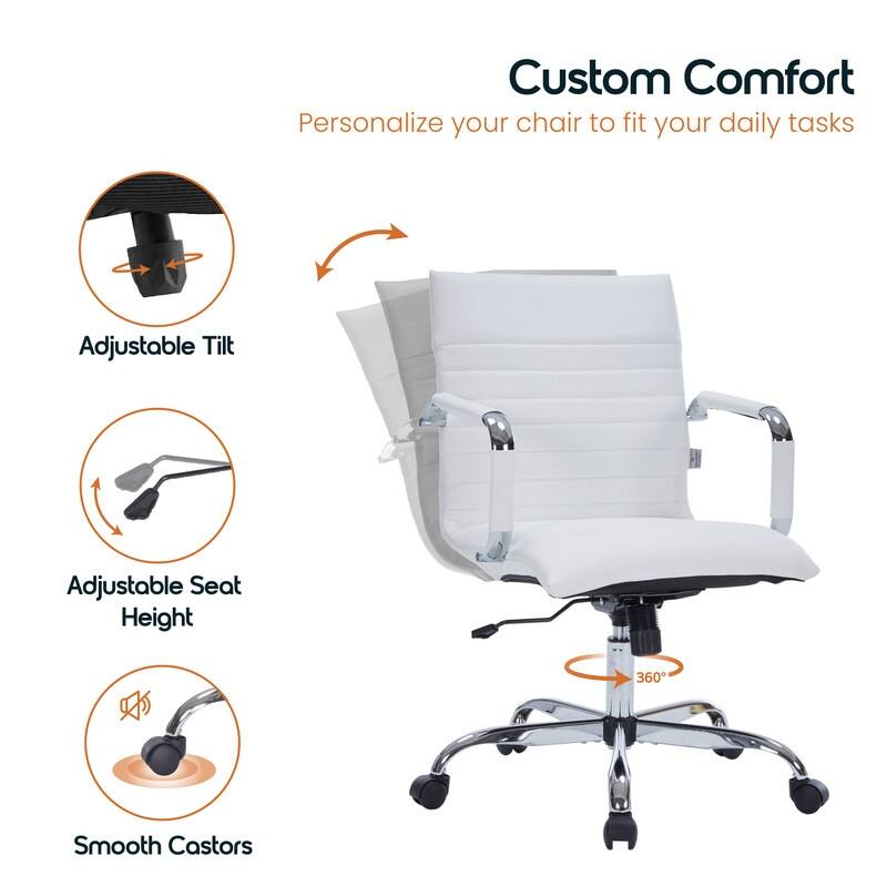 Harris Ergonomic Mid-Back Leather Office Chair with Metal Frame, Adjustable Height, Tilt Lock, and Swivel for Home Office