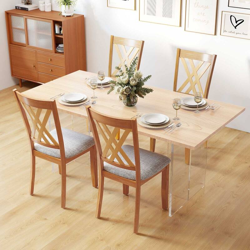 Costway 4 PCS Linen Fabric Upholstered Kitchen Armless Chairs with - See Details