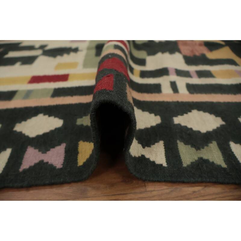 Hand Woven Oriental 100% Wool Carpet Southwestern Tribal Multi-Colored Kilim Runner Rug - 12' 1'' X 4' 3''