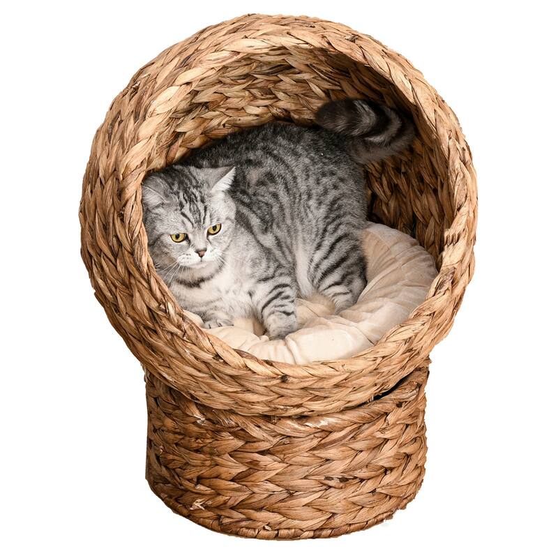 Raised Cat Bed with Rotating Cozy Basket Soft Cushion for Small Cats Up to 11 lbs