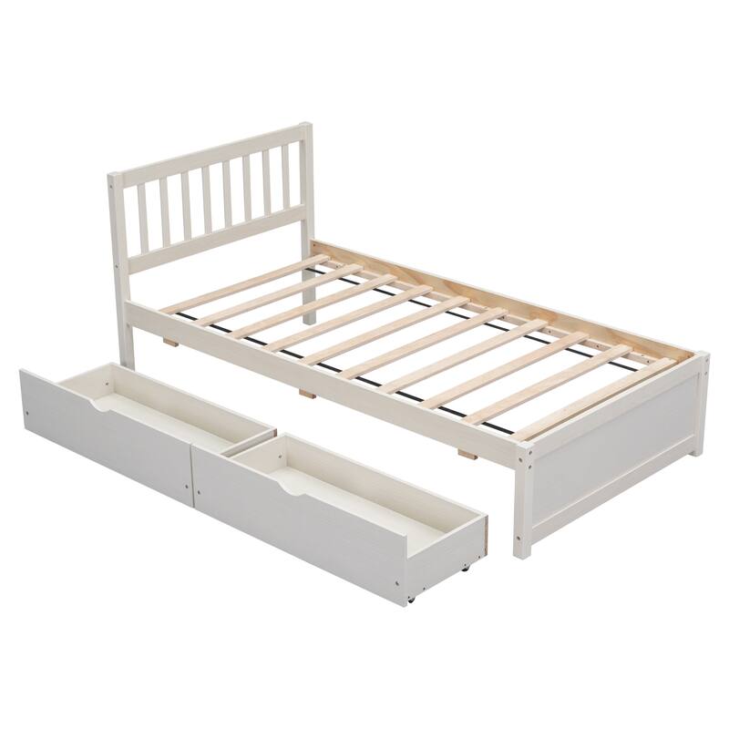 Nestfair Modern Design Wooden Twin Size Platform Bed with 2 Drawers