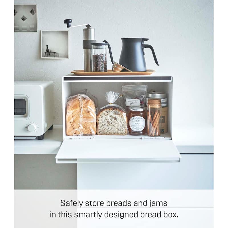 Yamazaki Home Bread Box - Two Styles, Steel, Horizontal, Holds 22.2 lbs - L 13.58 x W 15.75 x H 9.45 inches