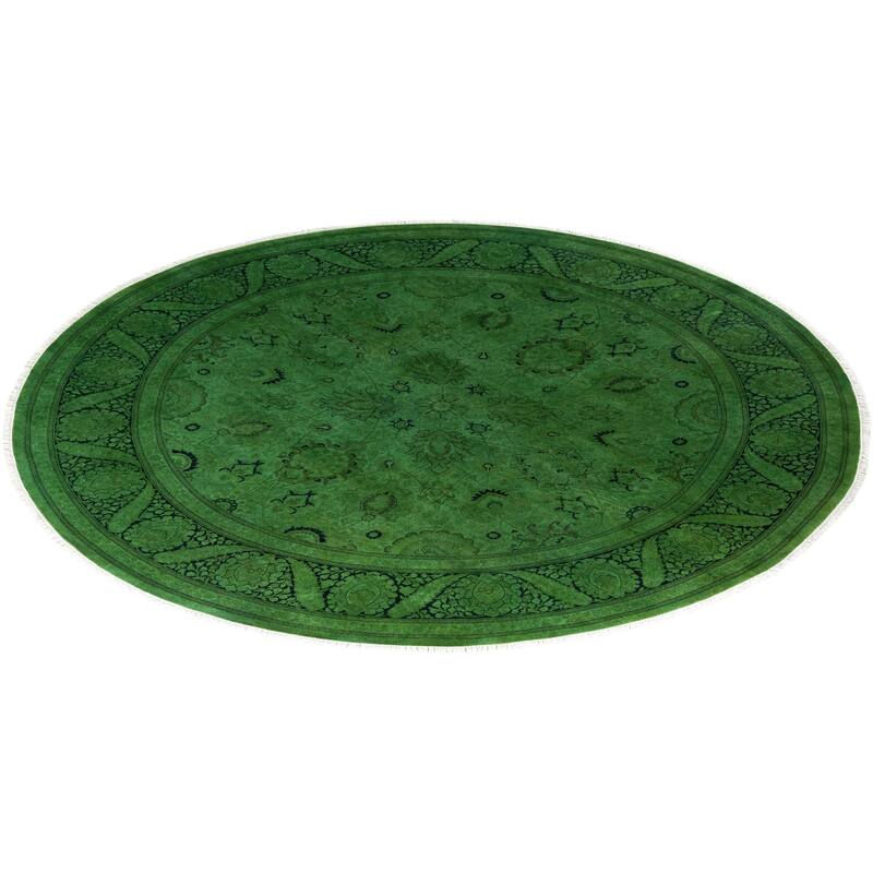 Overdyed, One-of-a-Kind Hand-Knotted Area Rug - Green - 9' 1" x 9' 1"