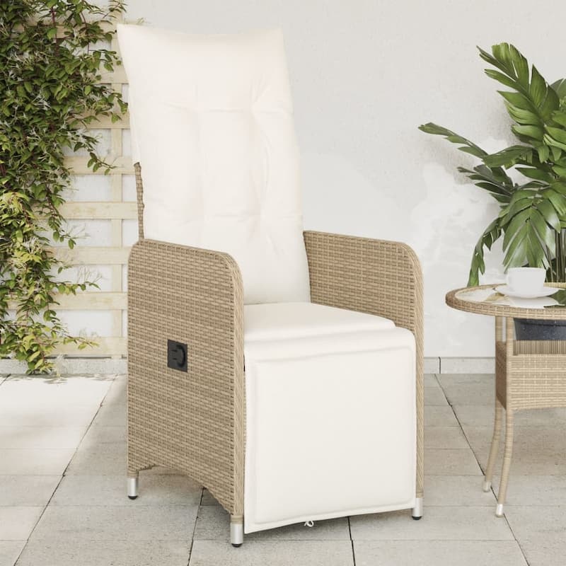 vidaXL Reclining Patio Chair with Cushions Outdoor Seat Furniture Poly Rattan - Beige With footrest form2