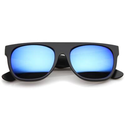 Horn Rimmed Sunglasses 55Mm Flat Top Colored Mirror Lens Wide Temple Gold Accents