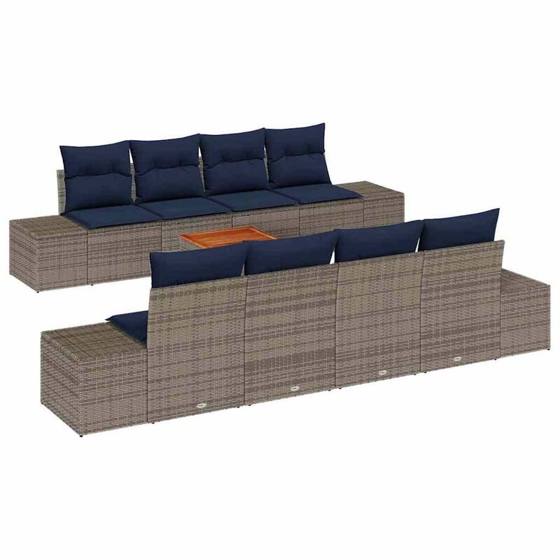 vidaXL 9 Garden Sofa Set with Cushions Black/Grey Poly Rattan - 115.7 x 24.4 x 27.2