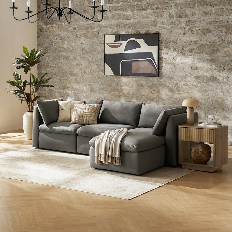 Mopio Macy Modular Sectional Sofa, Modern Couches with Ottoman Chaise Grey - Stone Gray - Reversible