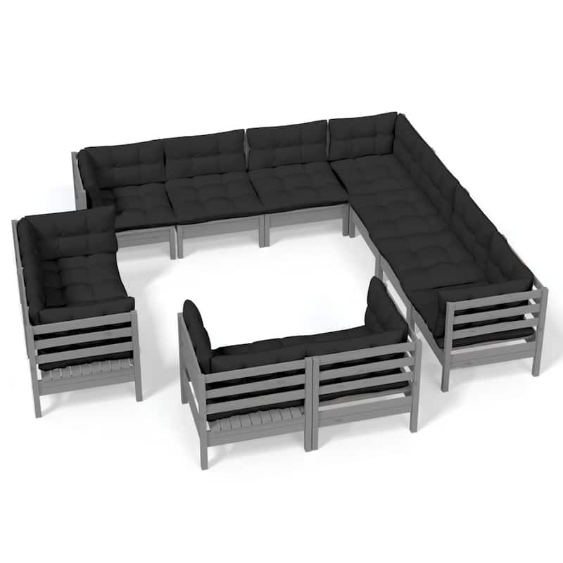 vidaXL Solid Pinewood Patio Lounge Set 12 Piece with Cushions Multi Colors - 25" x 25" x 24.6"