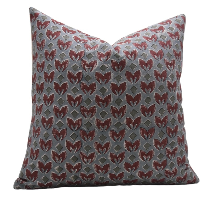 Fabdivine Hand Block Print Pillowcase in Cotton for Hotel Floral Cushion Cover Farmhouse Throw Décor, Coastal Tulip - Titli- Red - 14" x 20" - Pillow Covers