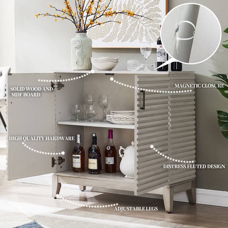 Morden Fort Wood Sideboard Storage Buffet Cabinet with 3D Stripes Doors