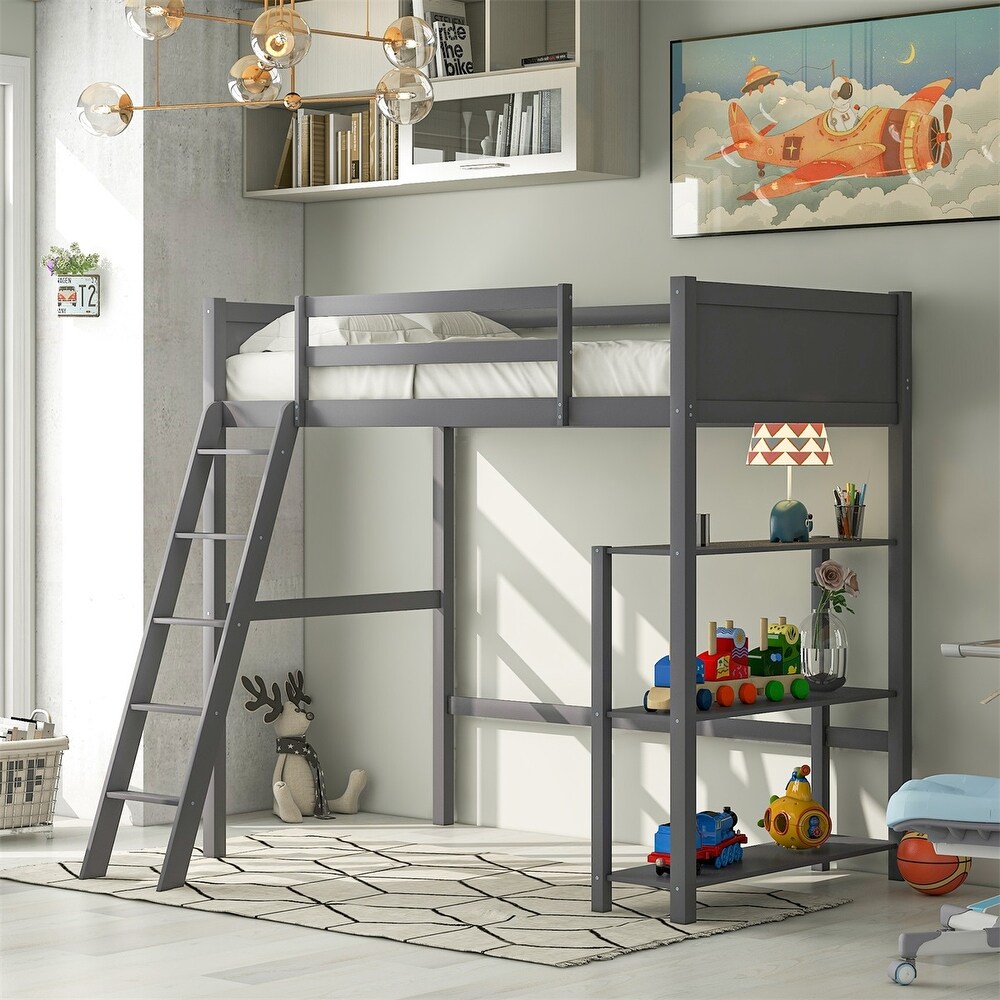Merax Twin Loft Bed Bunk Bed,Gray