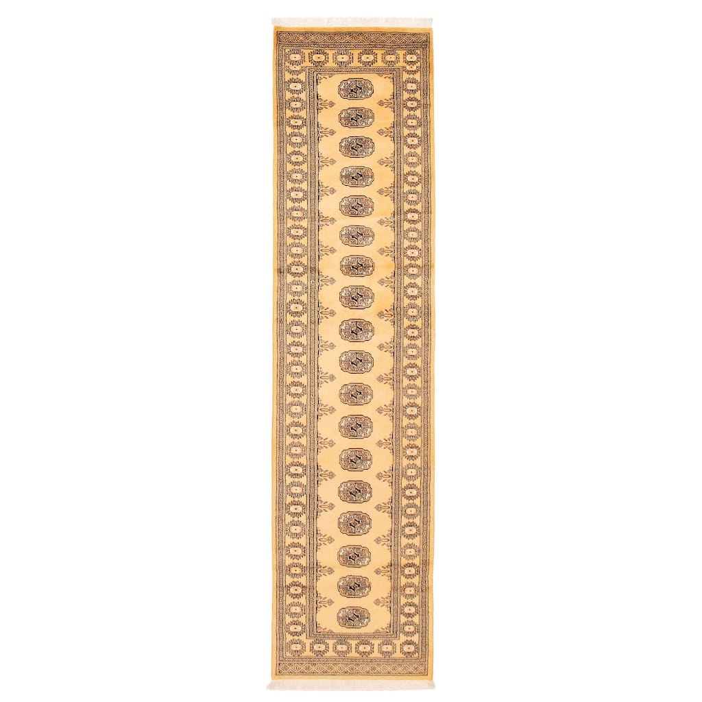 ECARPETGALLERY Hand-knotted Peshawar Bokhara Gold Wool Rug - 2'7 x 10'4