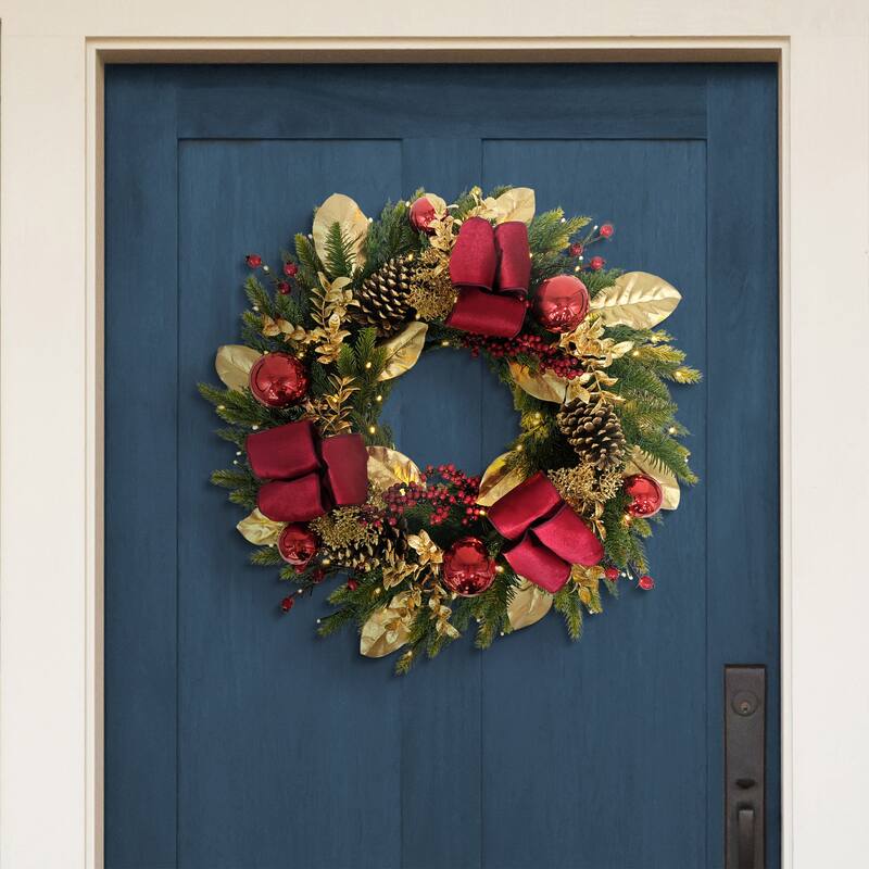 Puleo Internatioanl 26" Pre-Lit Artificial Adorned Christmas Wreath